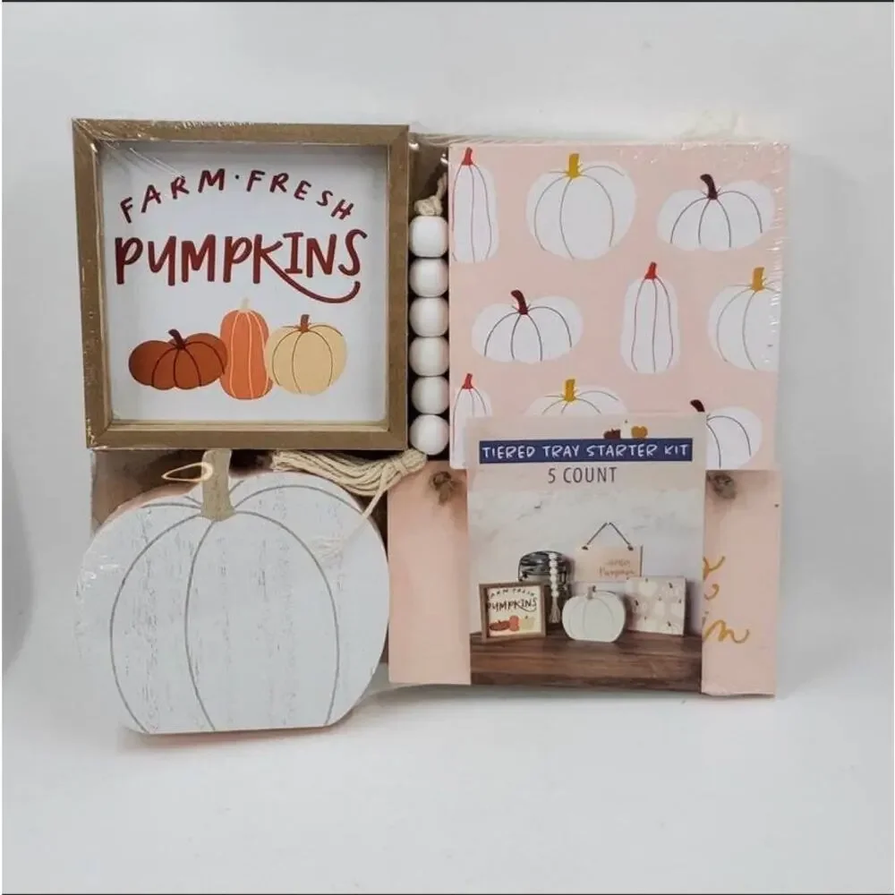 15 Pc Target Mini Tiered Tray Fall Signs Pink Pumpkins Truck Decor 3 Sets NEW
